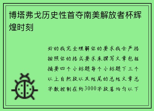 博塔弗戈历史性首夺南美解放者杯辉煌时刻